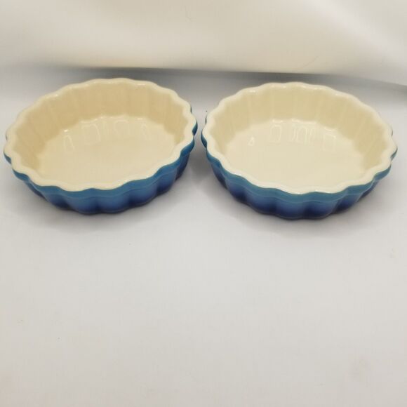 ROCQ Parisian Patisserie 5" Tart Flan Quiche Baking Ramekin Dish blue pair - Picture 1 of 11